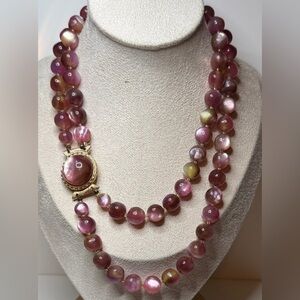 VTG Moonglow signed Japan  color  & clasp are wowza Purple green Beaded Necklace